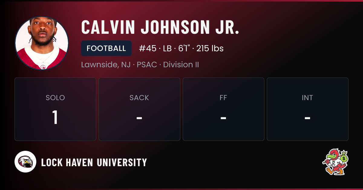 Calvin Johnson Jr. Advanced Stats | Lock Haven University Football ...